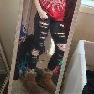*SOLD* Forever 21 Hand Ripped Black Skinny Jeans